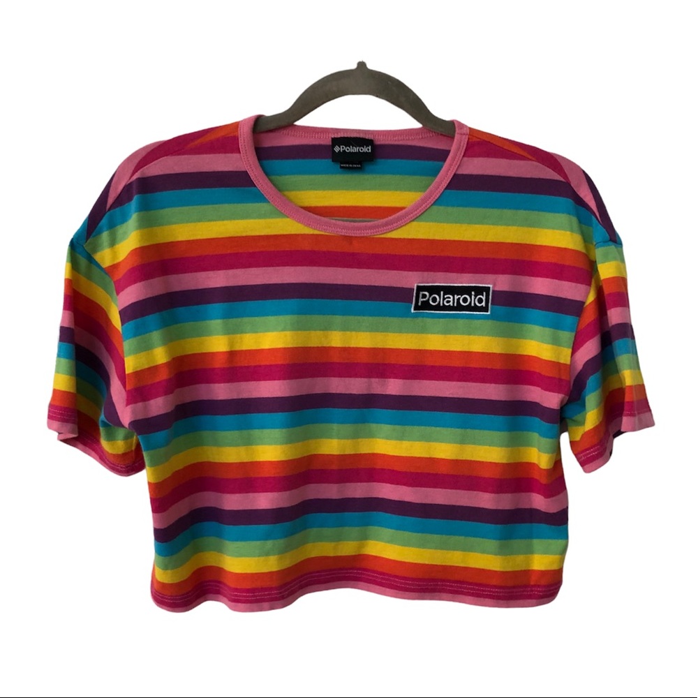 Polaroid Rainbow Striped Cropped T-shirt